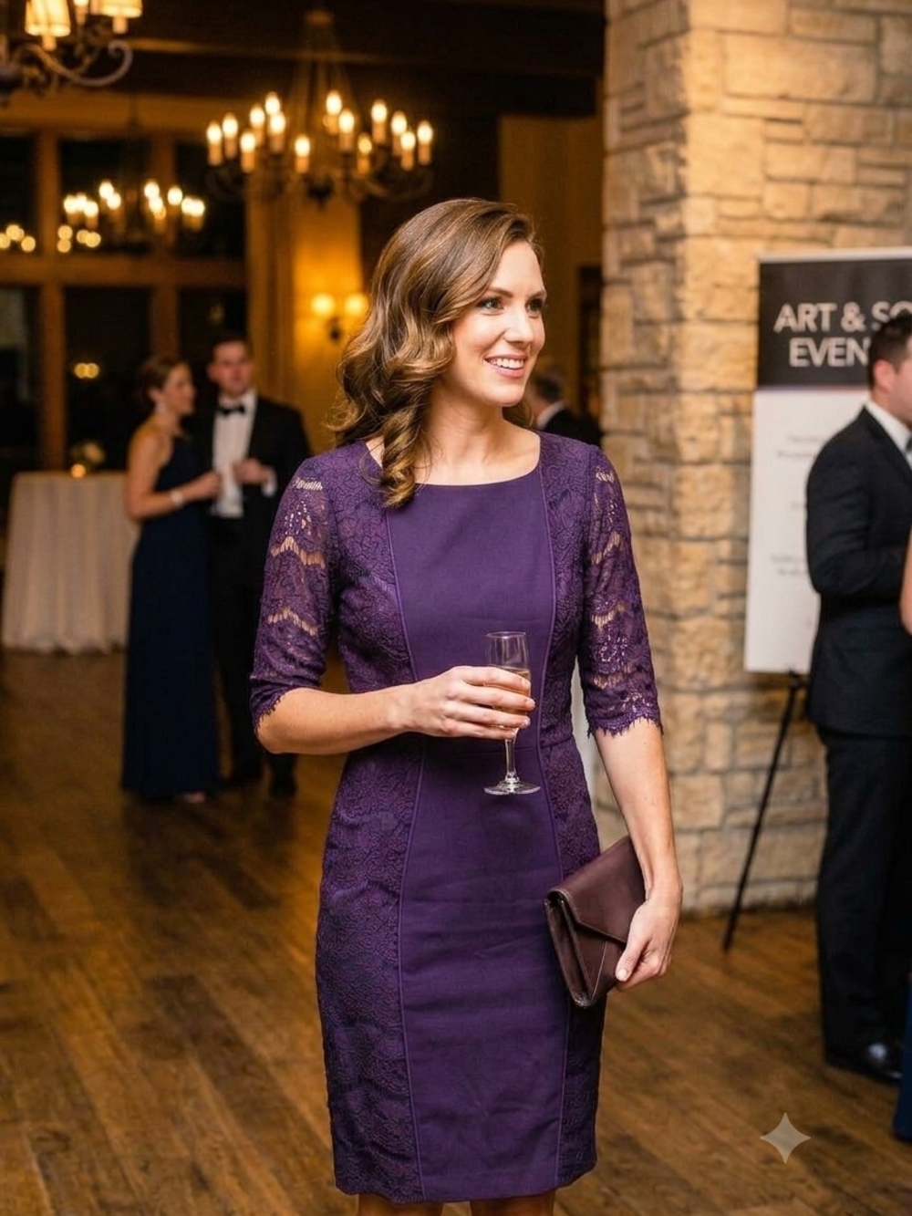 ANTONIO MELANI Plum Lace-Panel Midi Dress